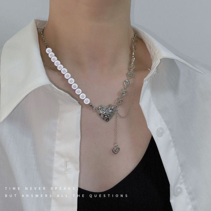 Wholesale Love Pearl Metal Splicing Necklace Sweater Chain